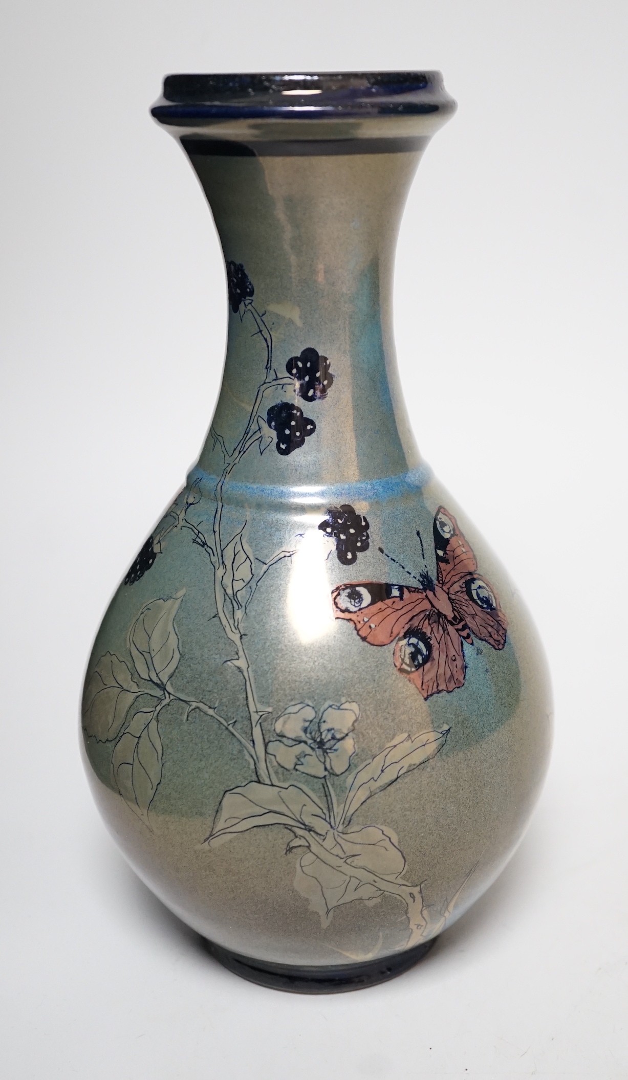 Jonathan Chiswell Jones, a lustre vase - Peacock butterfly and brambles, No 8169, 24cm.